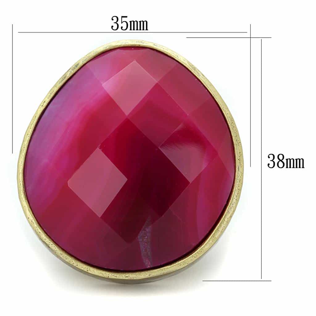 Brass Antique Gold Fuchsia Pink Faceted Dome Cocktail Ring view 3
