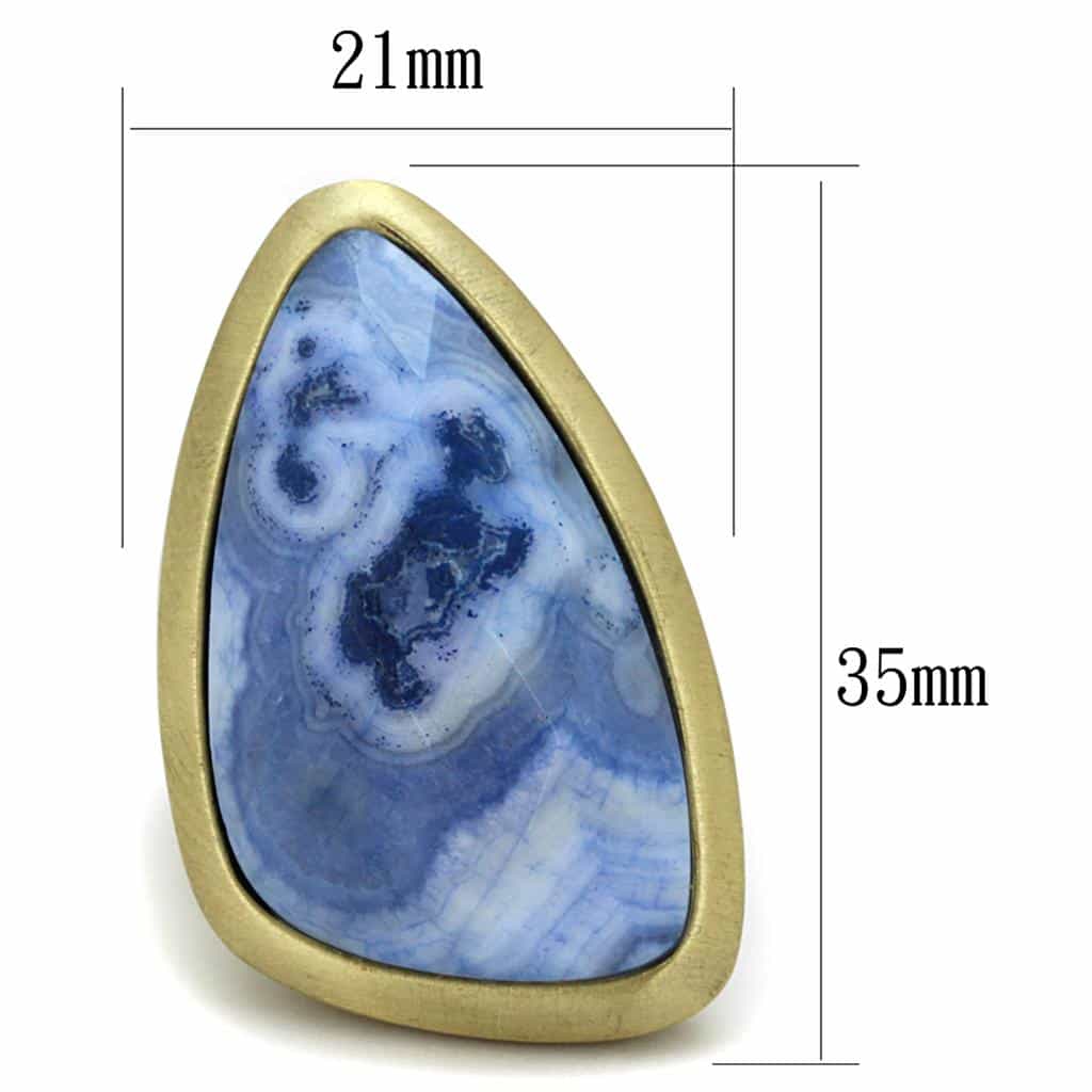 Brass Gold Blue Sodalite Freeform Triangle Cabochon Cocktail Ring view 3