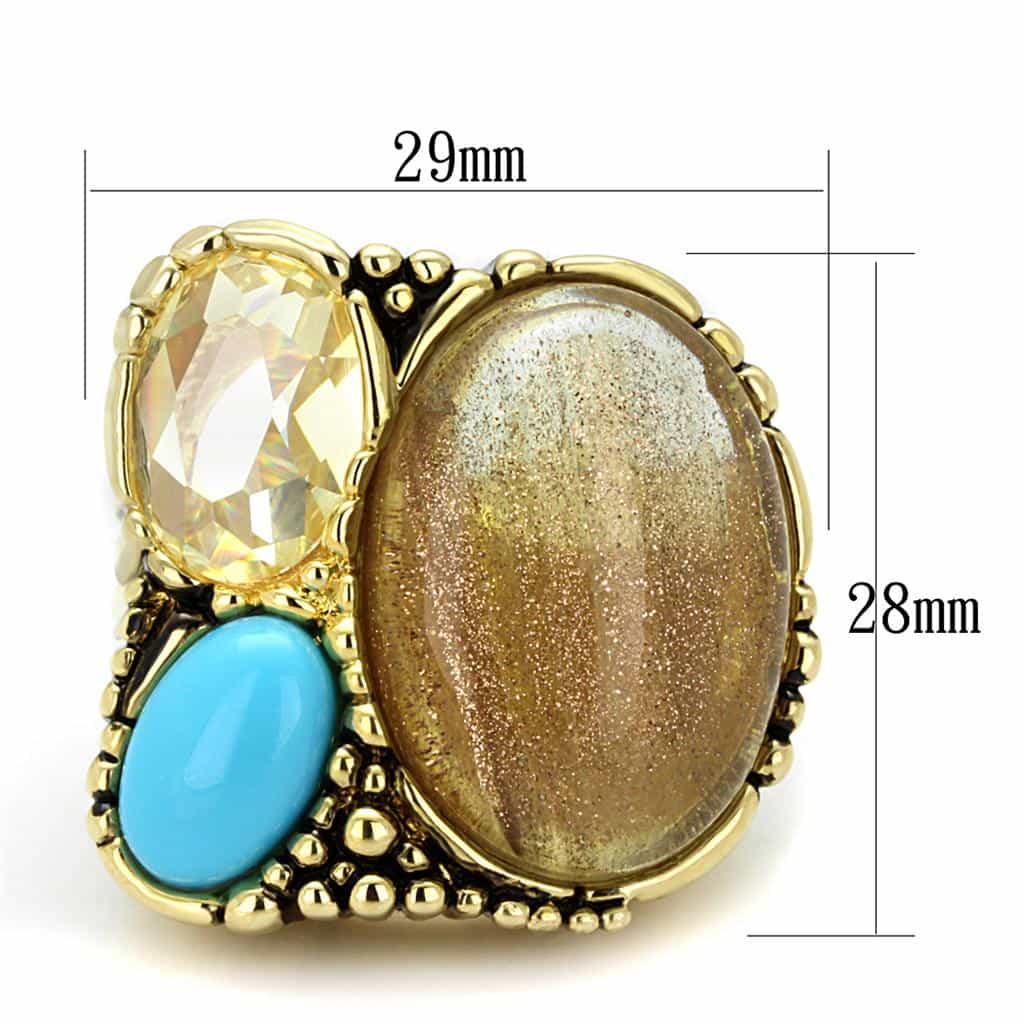 Brass Antique Gold Yellow Citrine Turquoise Dual Stone Ring view 3