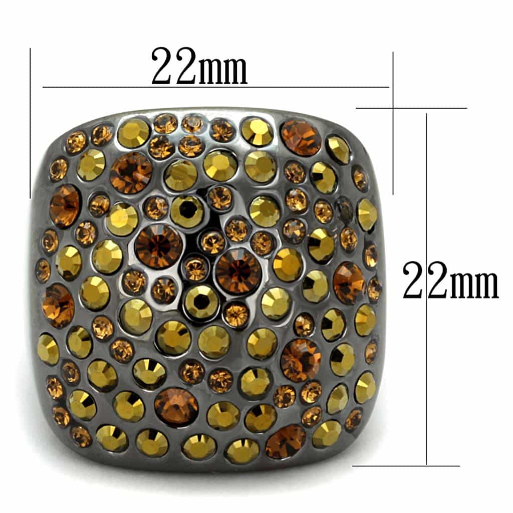 Brass Gunmetal Topaz Amber Crystal Pave Square Dome Cocktail Ring view 3