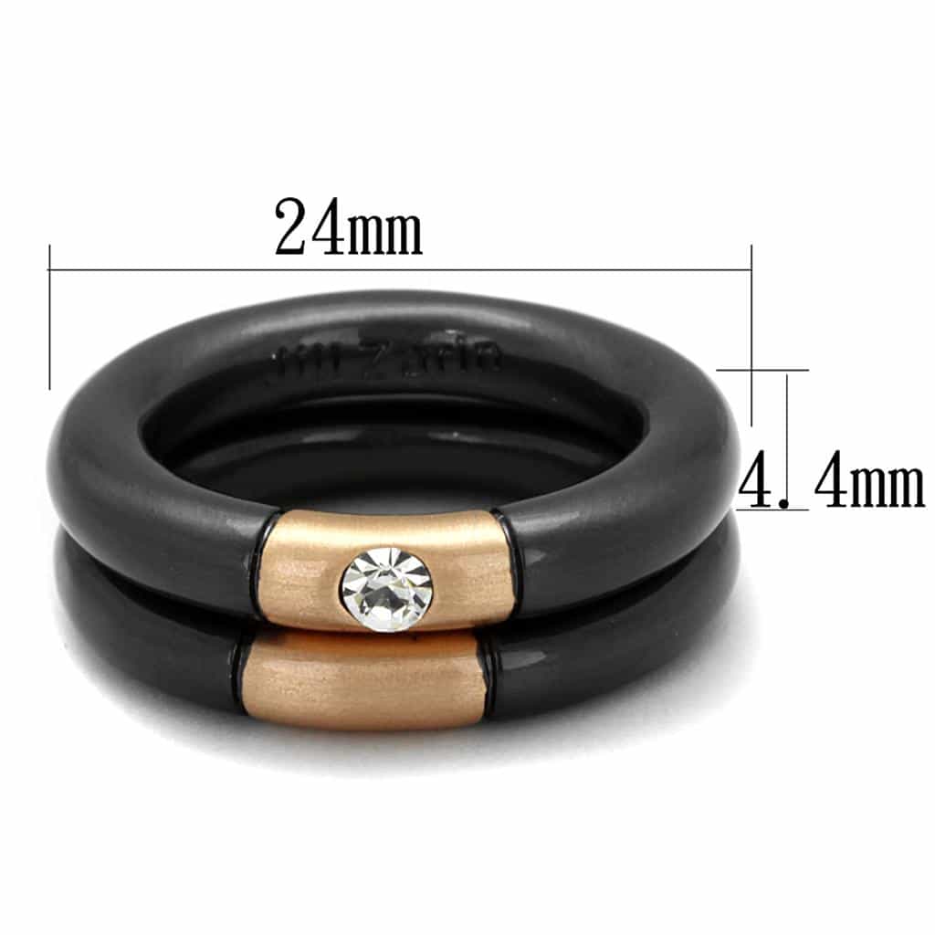 Brass Black Ceramic Rose Gold CZ Bezel Band Ring view 3