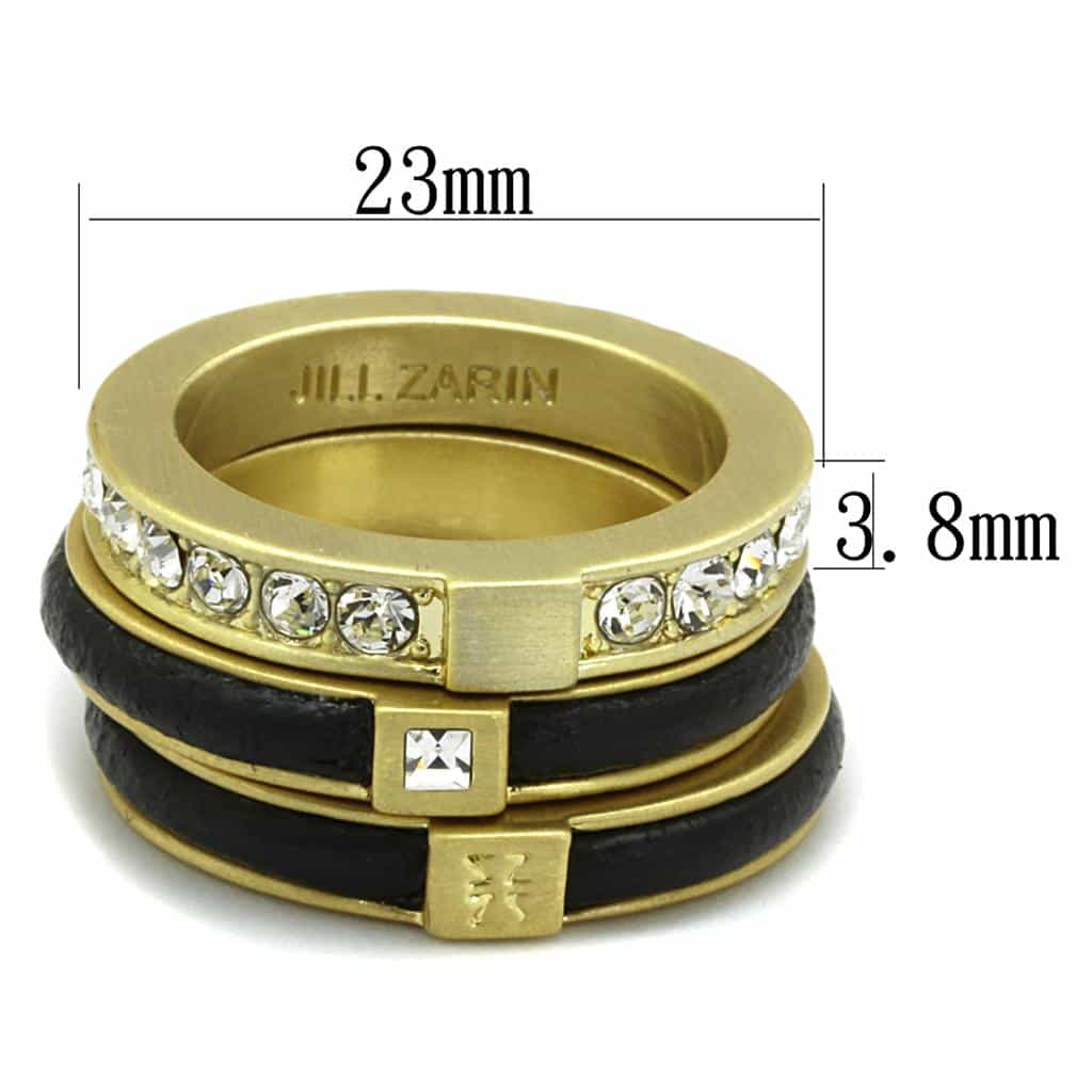 Brass Gold Black Leather CZ Cross Band Stackable Ring view 3