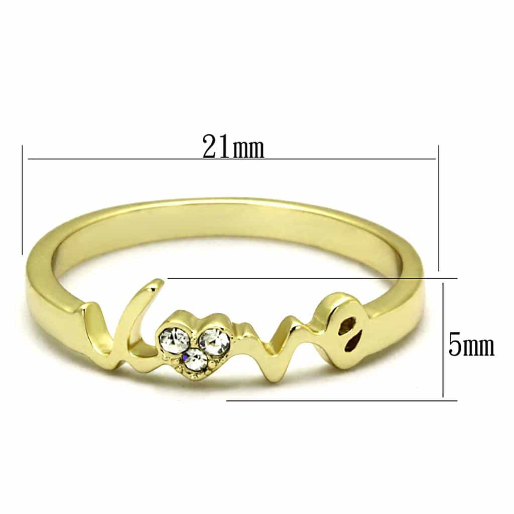 Brass Gold CZ Script Love Word Heart Ring view 3