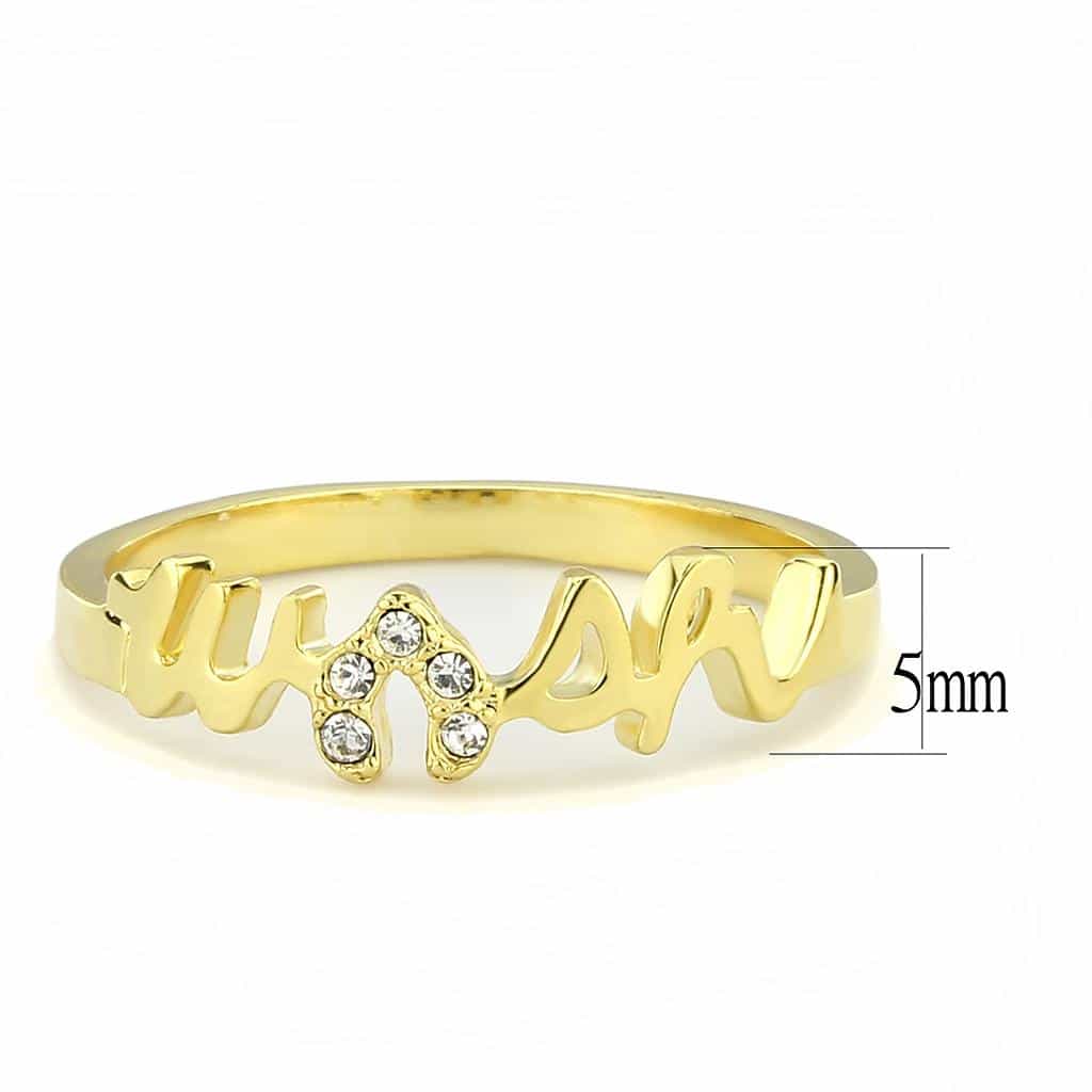 Brass Gold CZ Script Wish Word Ring view 3