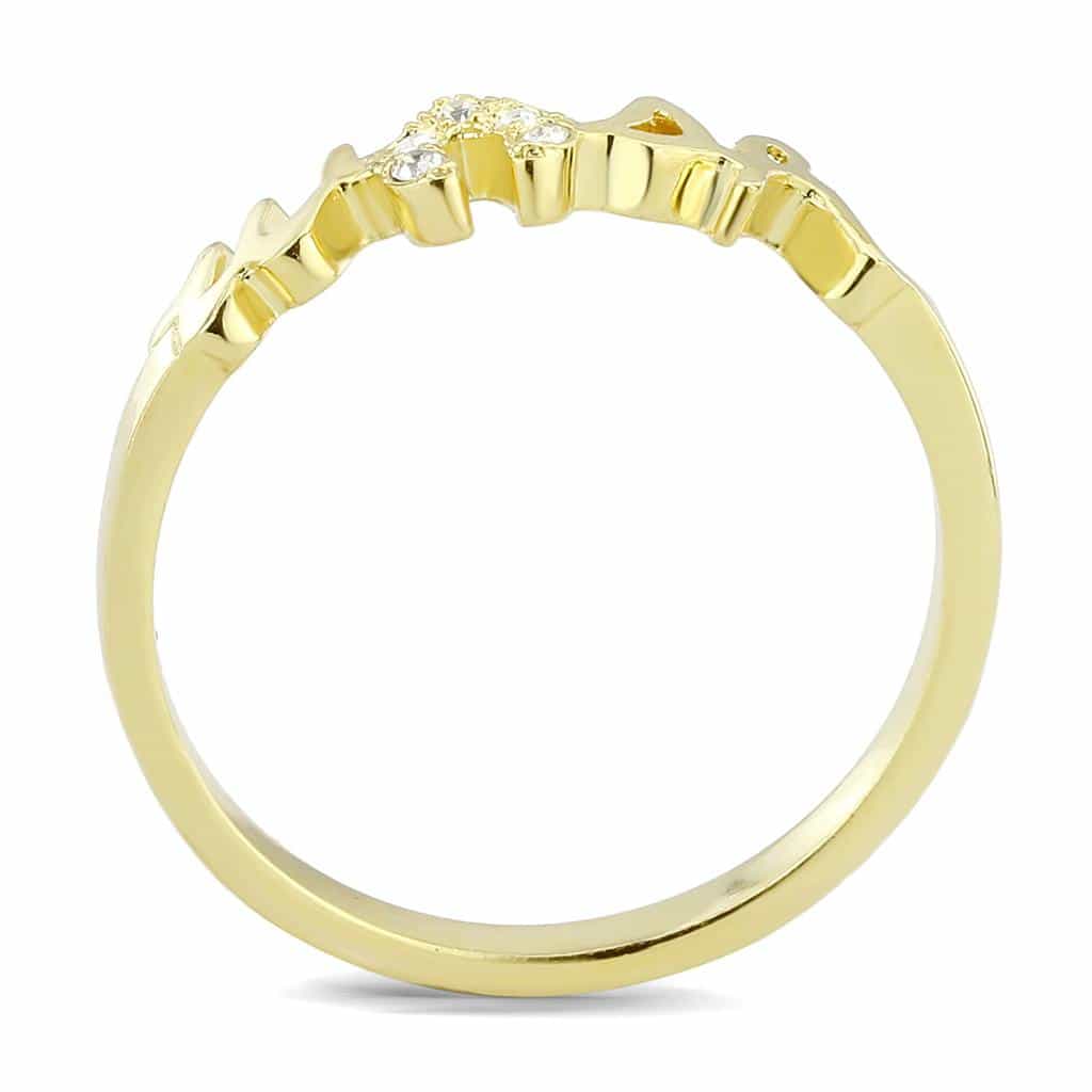 Brass Gold CZ Script Wish Word Ring view 5