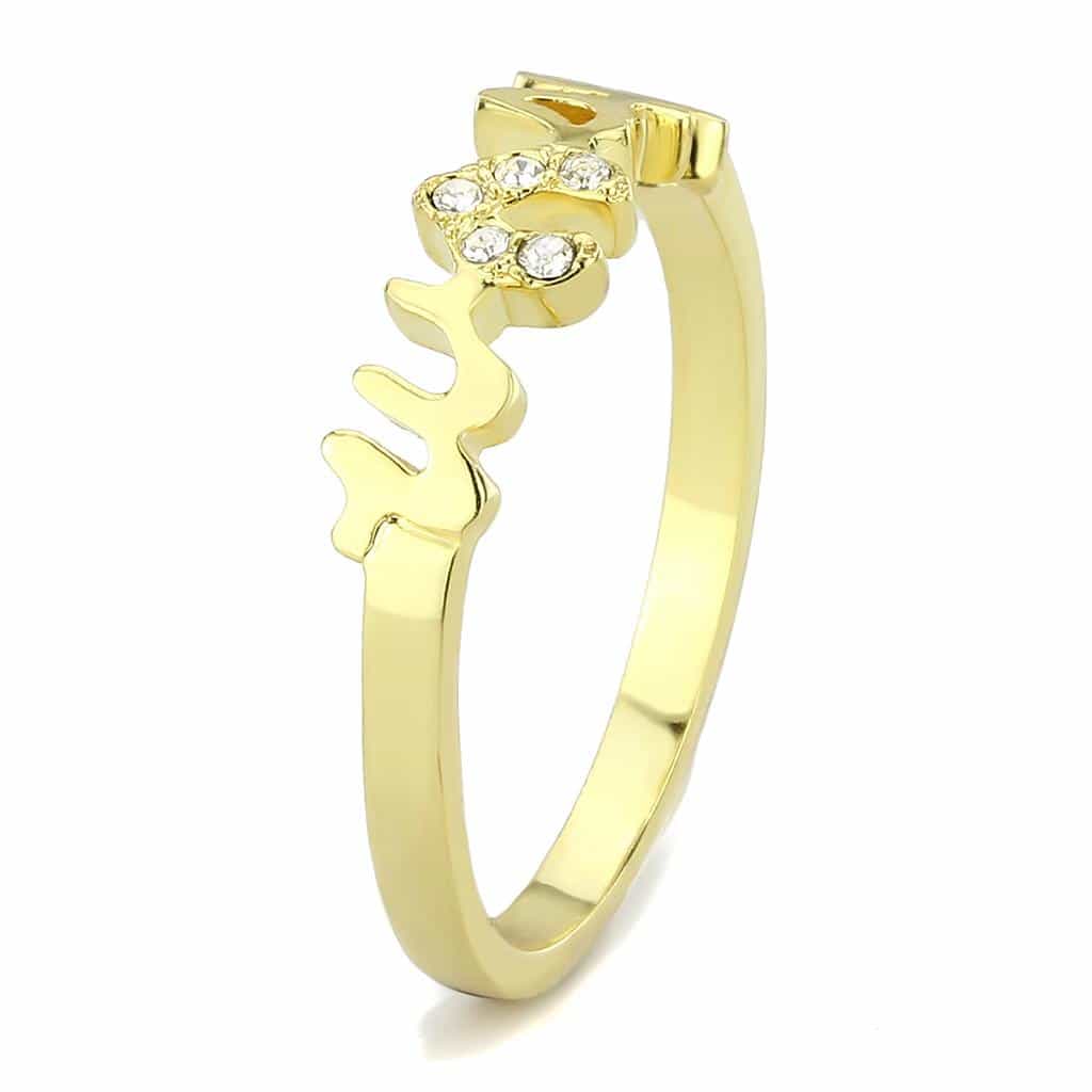 Brass Gold CZ Script Wish Word Ring view 7