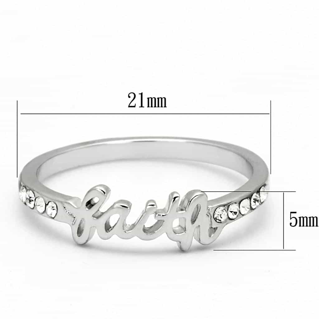 Brass Silver CZ Script Faith Word Band Ring view 3