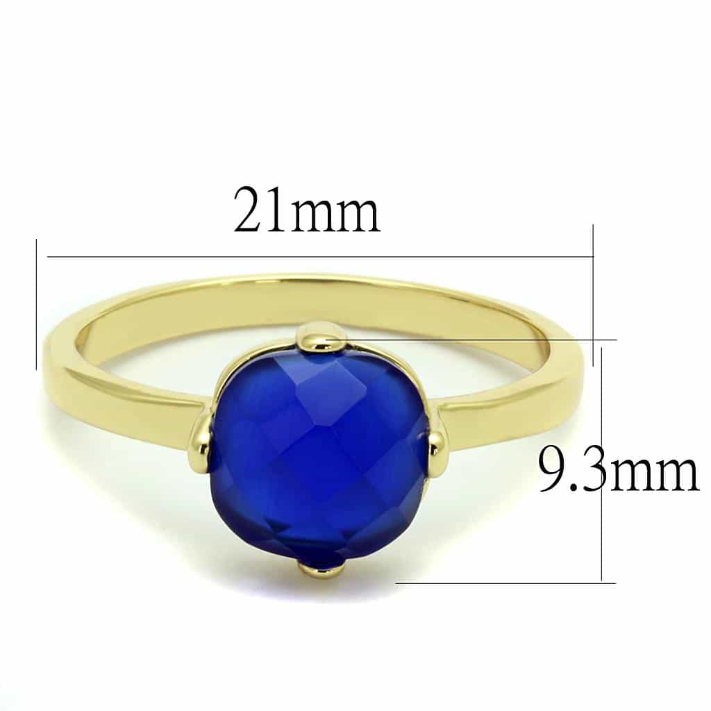 Brass Gold Blue Sapphire Round Faceted Solitaire Ring view 3