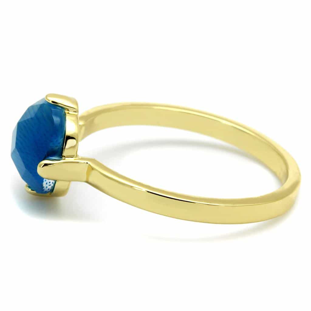 Brass Gold Blue Cat Eye Round Solitaire Ring view 5