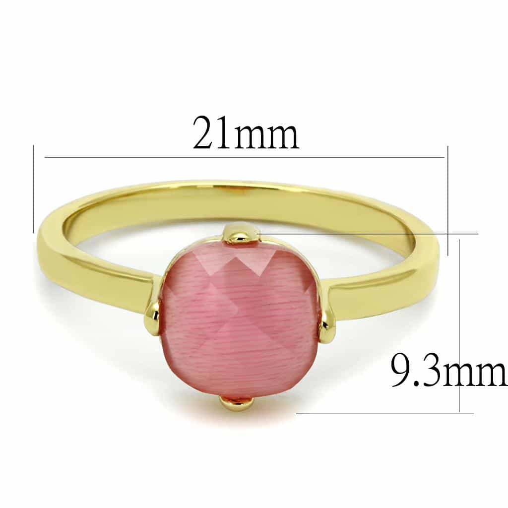 Brass Gold Pink Cat Eye Round Solitaire Ring view 3