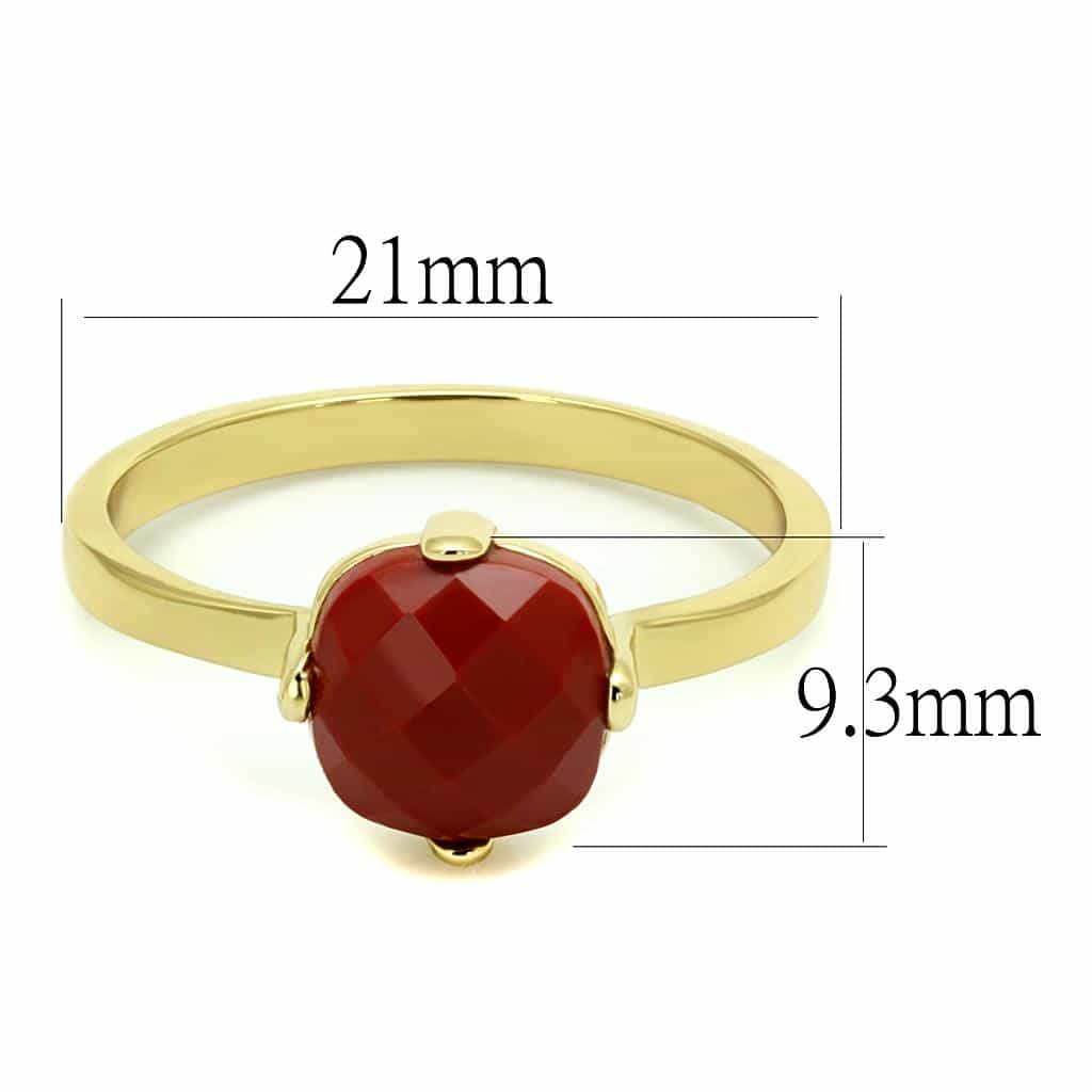 Brass Gold Red Carnelian Round Faceted Solitaire Ring view 3