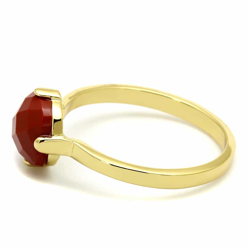 Brass Gold Red Carnelian Round Faceted Solitaire Ring view 5