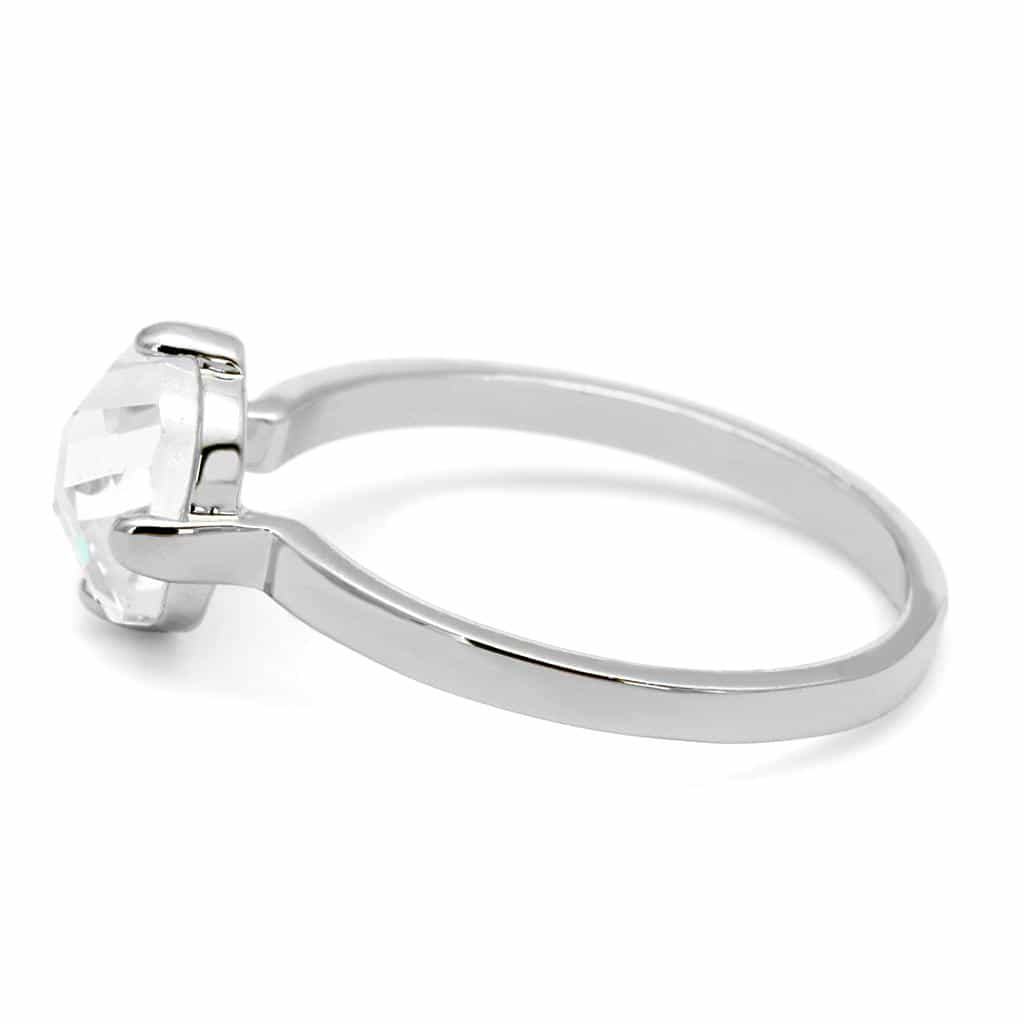 Brass Silver Clear Round Faceted Solitaire Ring LO4080 view 5