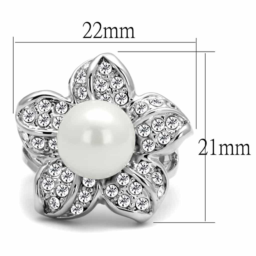 Brass Silver Pearl CZ Flower Petal Cocktail Ring view 3