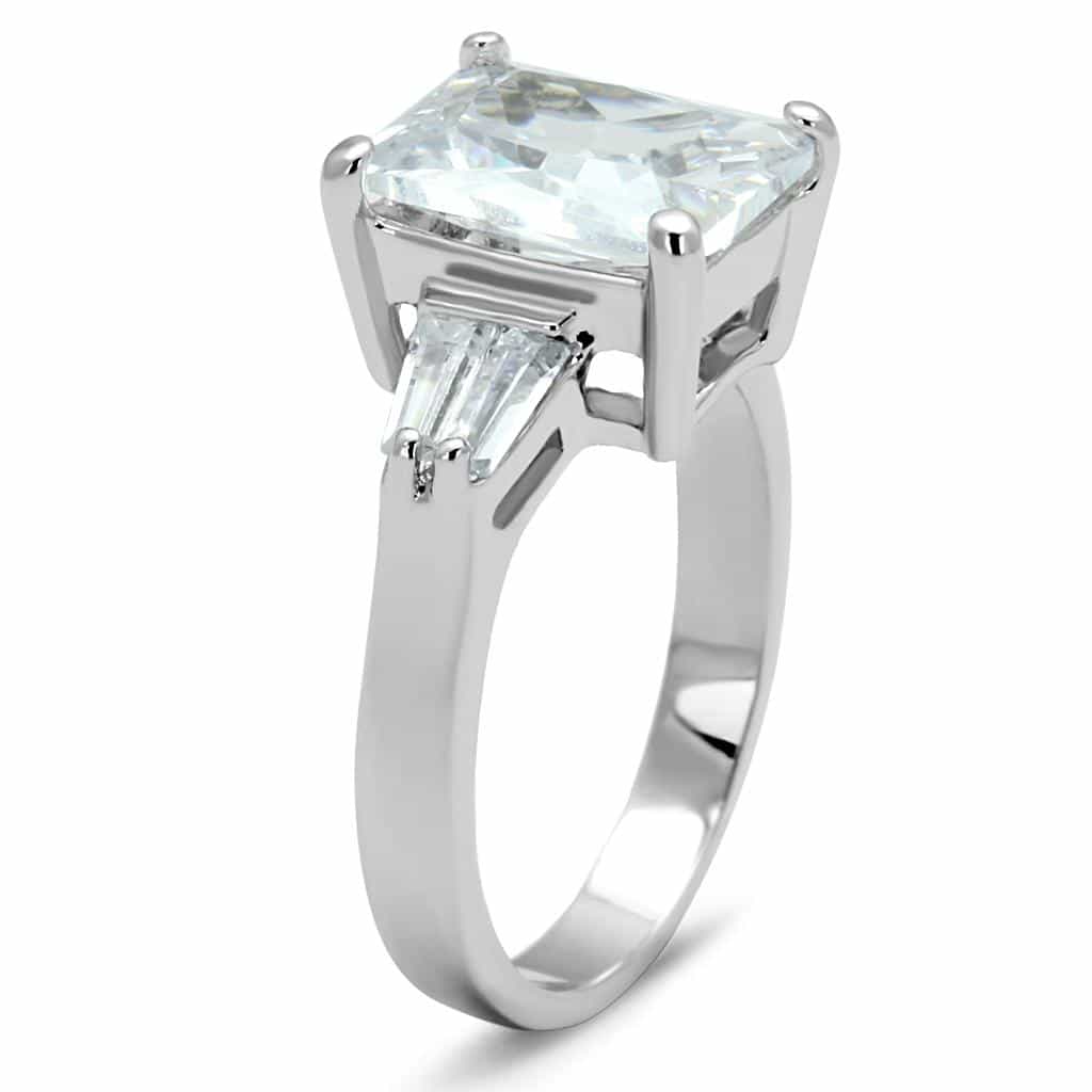 Brass Silver CZ Princess Cut Baguette Accent Ring view 5