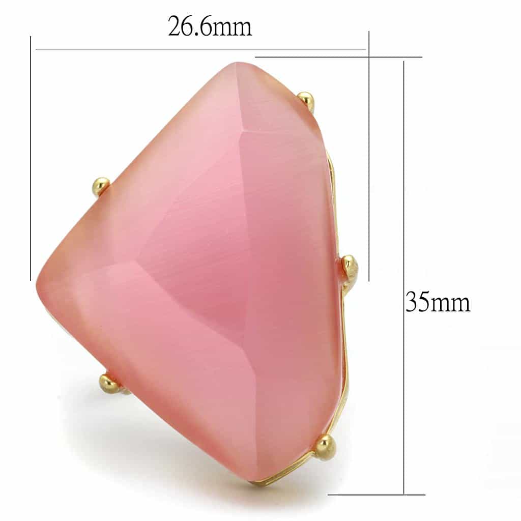 Brass Gold Pink Rose Quartz Faceted Triangle Cocktail Ring view 3