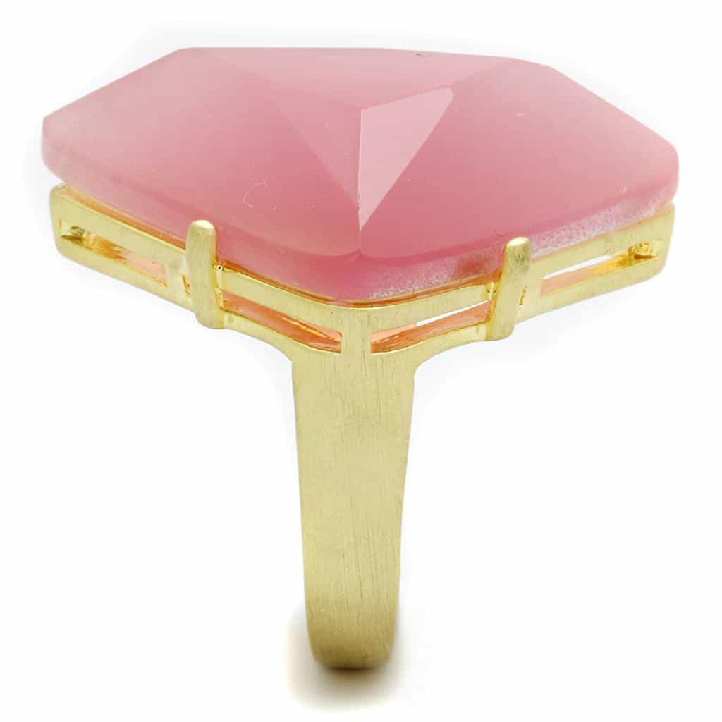 Brass Gold Pink Rose Quartz Faceted Triangle Cocktail Ring view 5