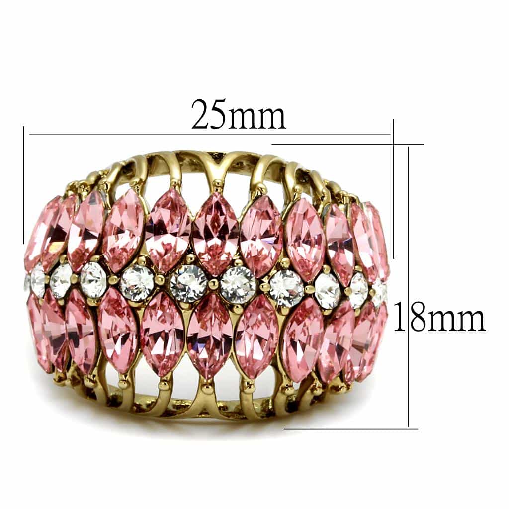Brass Gold Pink Crystal Marquise Cluster Dome Cocktail Ring view 3
