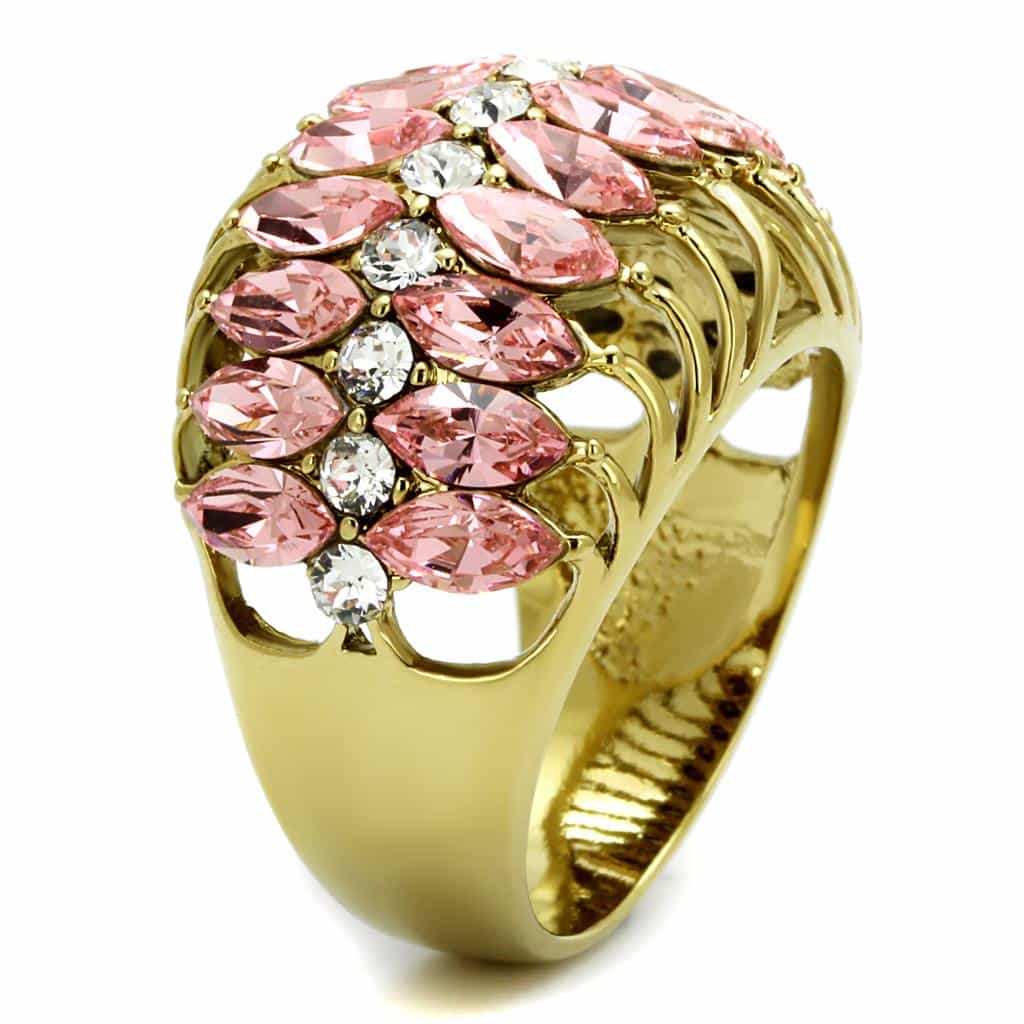 Brass Gold Pink Crystal Marquise Cluster Dome Cocktail Ring view 5
