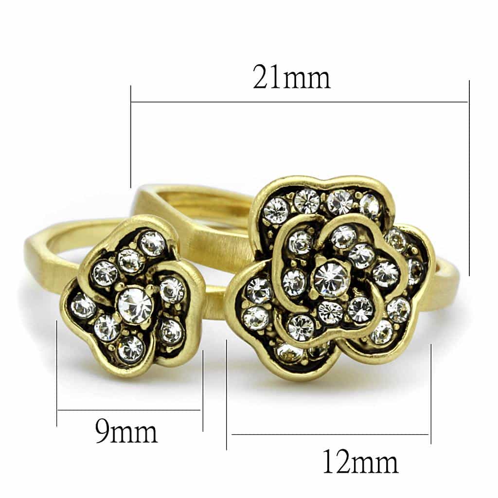 Brass Gold CZ Rose Flower Cocktail Ring view 3