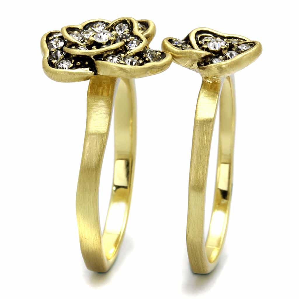 Brass Gold CZ Rose Flower Cocktail Ring view 5