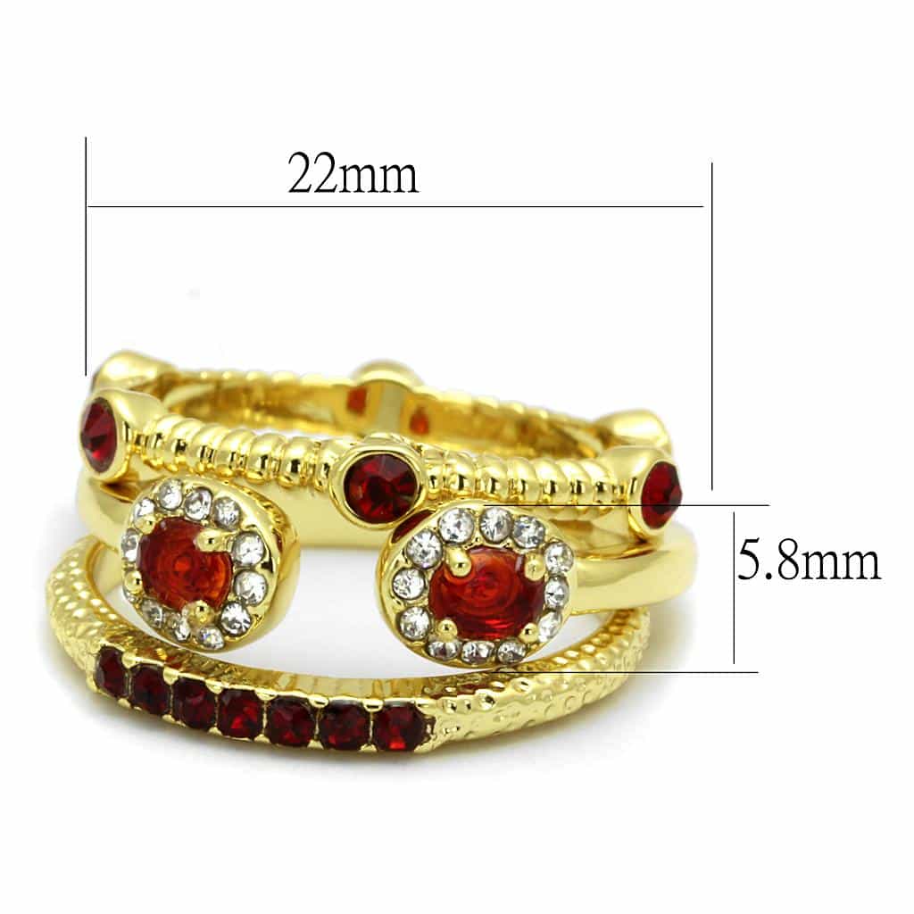 Brass Gold Red Garnet CZ Swirl Stackable Ring view 3