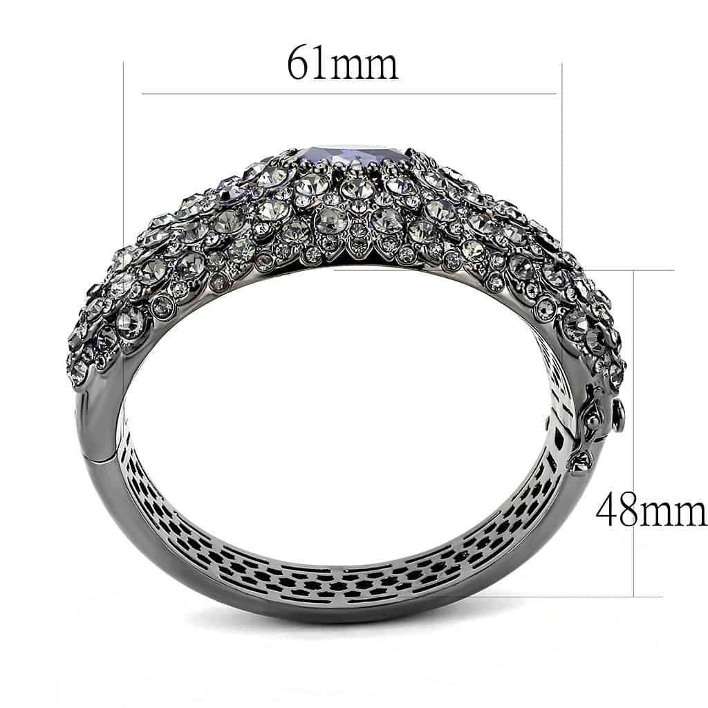 Brass Gunmetal Crystal Pave Amethyst Wide Bangle Bracelet view 5