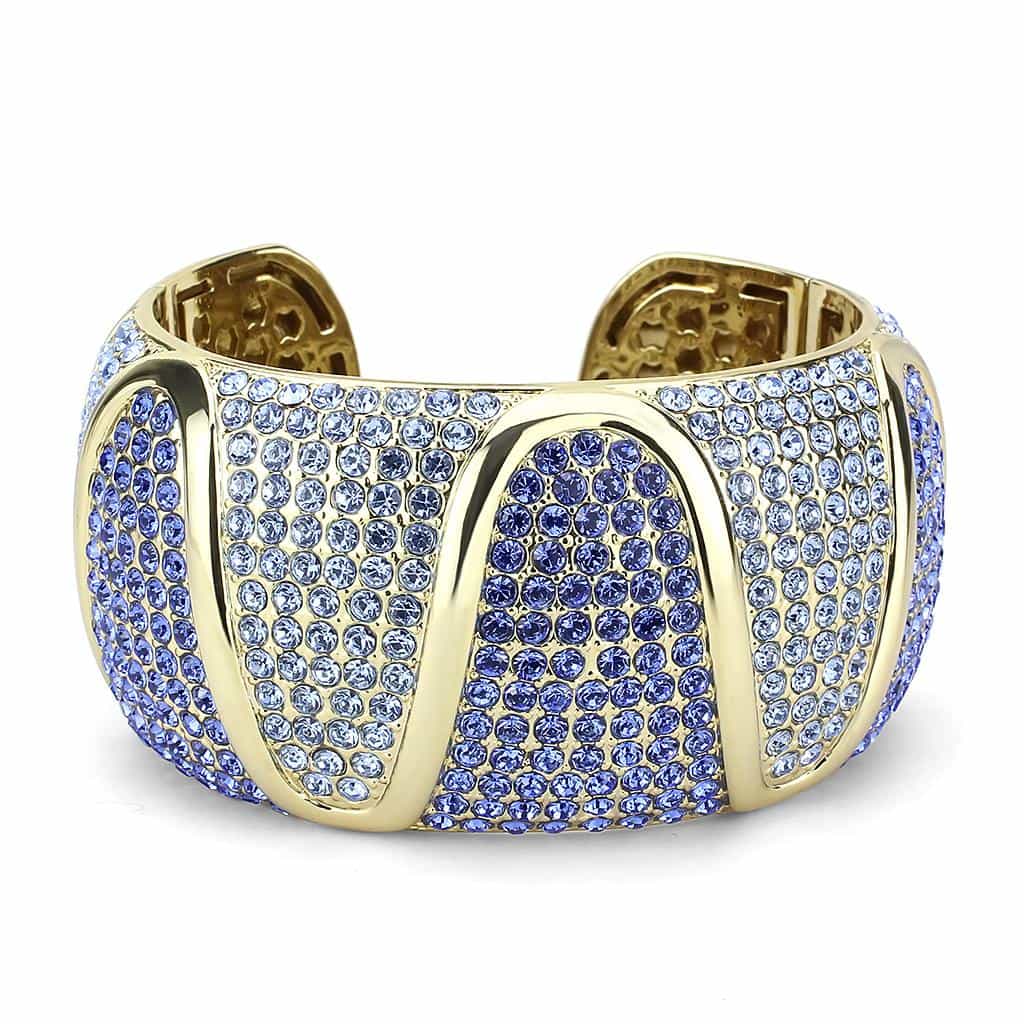 Brass Gold Blue Crystal Pave Crossover Bangle Bracelet view 3