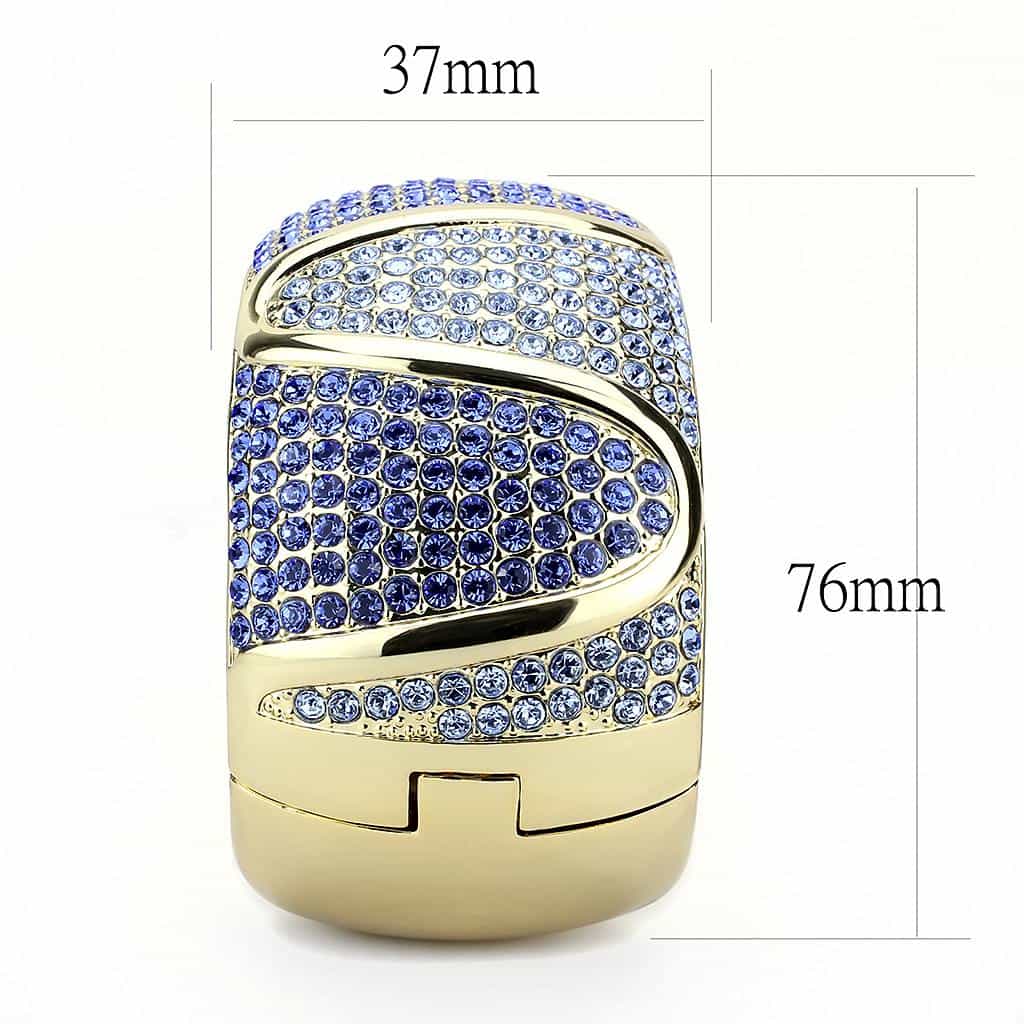 Brass Gold Blue Crystal Pave Crossover Bangle Bracelet view 7