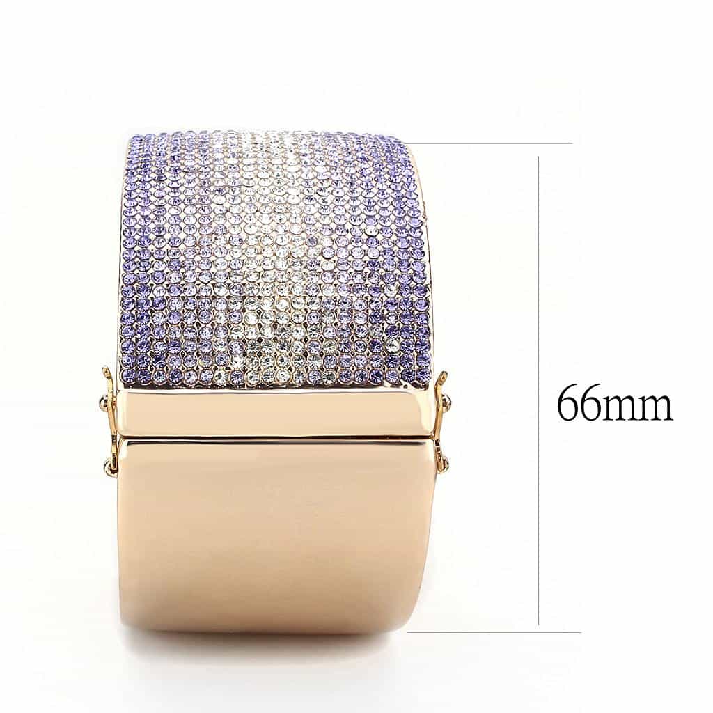 Brass Rose Gold Purple Crystal Pave Wide Bangle Bracelet view 7