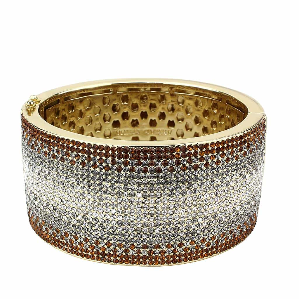 Brass Gold Brown Crystal Pave Ombre Wide Bangle Bracelet view 3