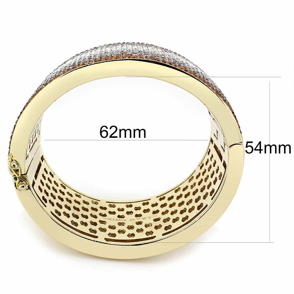 Brass Gold Brown Crystal Pave Ombre Wide Bangle Bracelet view 5