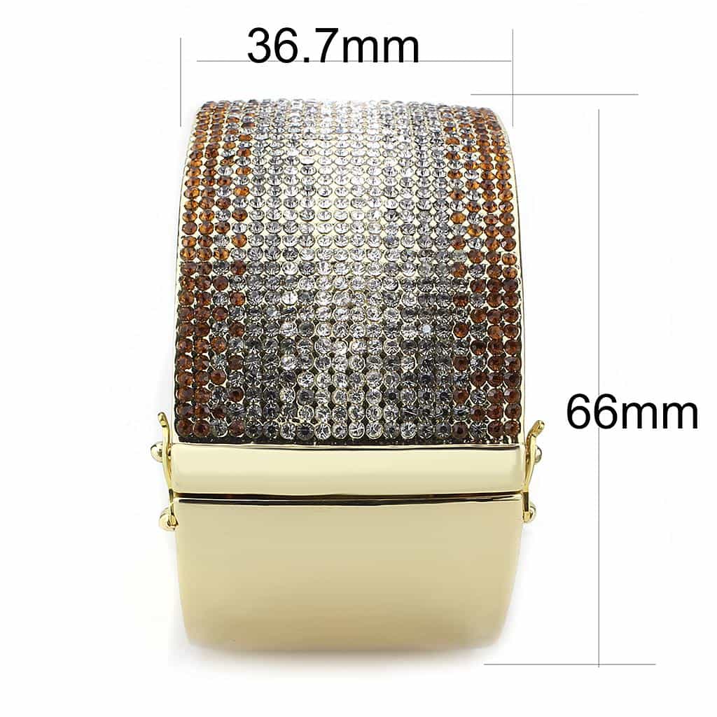 Brass Gold Brown Crystal Pave Ombre Wide Bangle Bracelet view 7