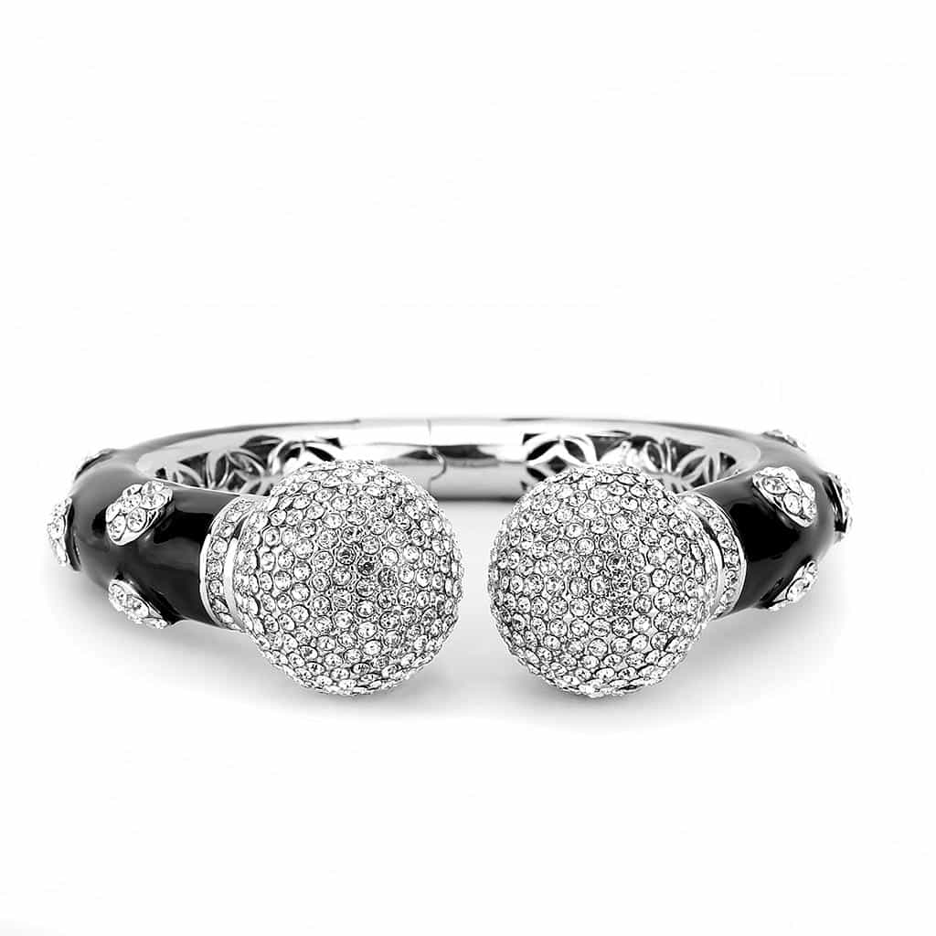 Brass Silver Black Enamel CZ Ball Clasp Bangle Bracelet view 3