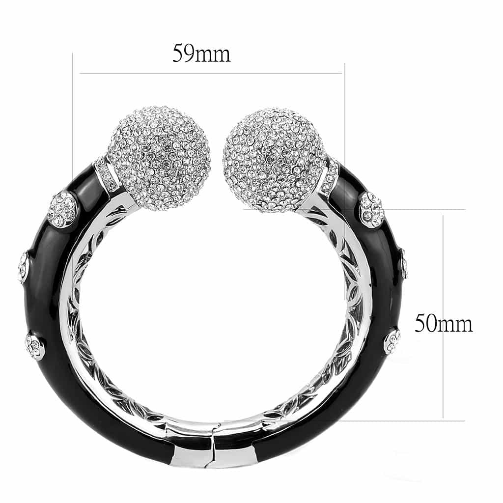 Brass Silver Black Enamel CZ Ball Clasp Bangle Bracelet view 5