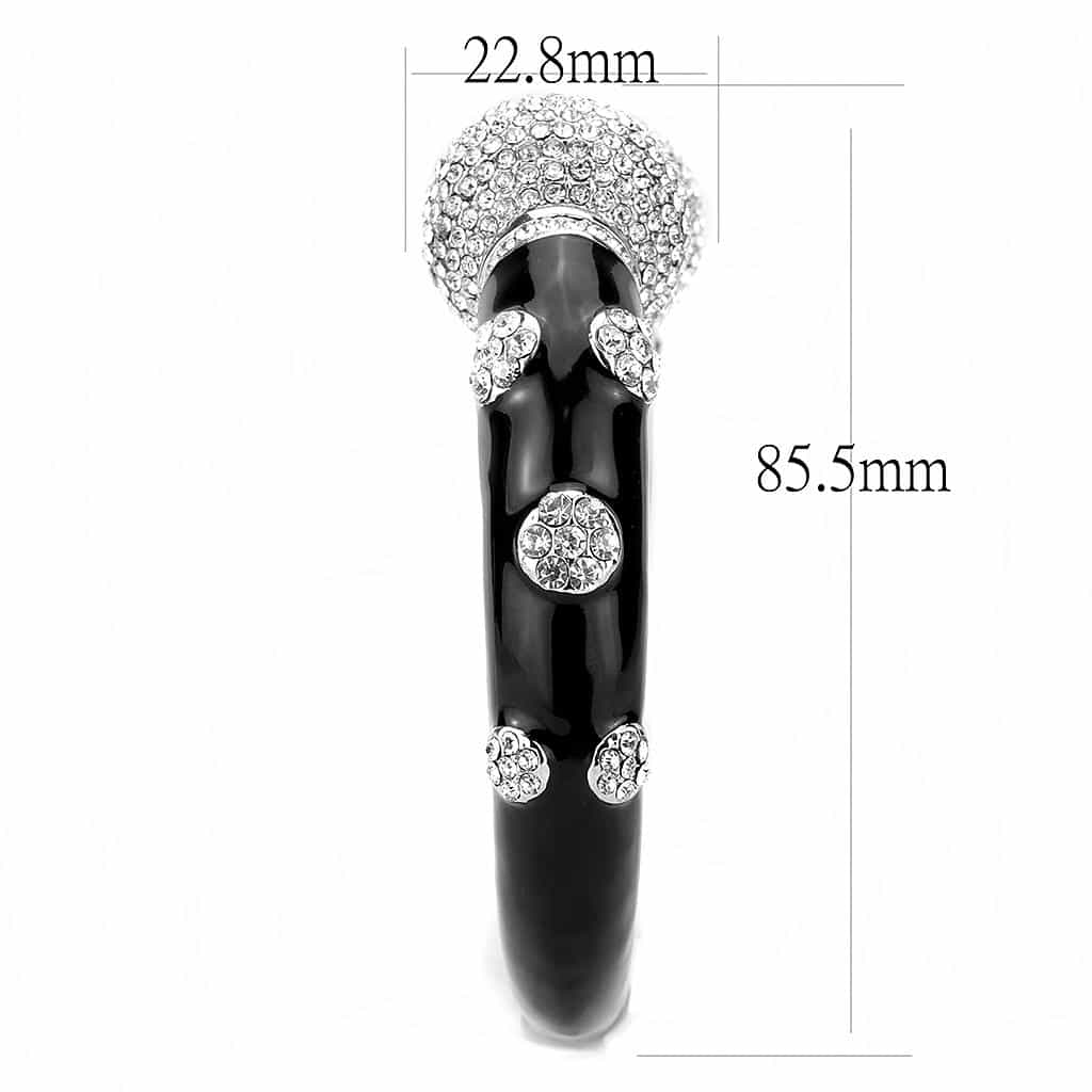 Brass Silver Black Enamel CZ Ball Clasp Bangle Bracelet view 7