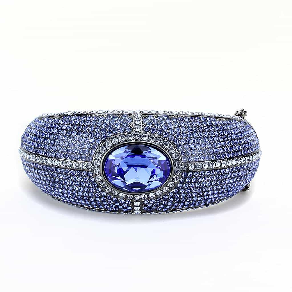 Brass Gunmetal Blue Tanzanite Crystal Pave Wide Bangle Bracelet view 3