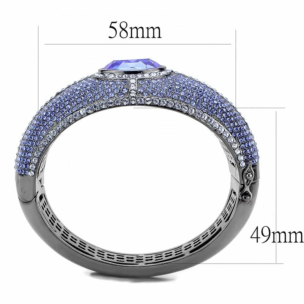 Brass Gunmetal Blue Tanzanite Crystal Pave Wide Bangle Bracelet view 5