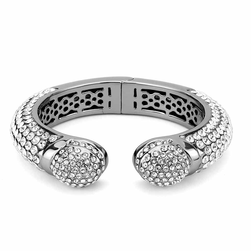 Brass Gunmetal Clear Crystal Pave Cuff Bangle Bracelet LO4291 view 3