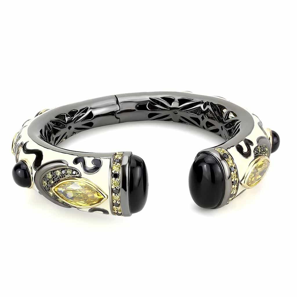 Brass Gunmetal Black Onyx Marquise Crystal Hinged Bangle Bracelet view 3