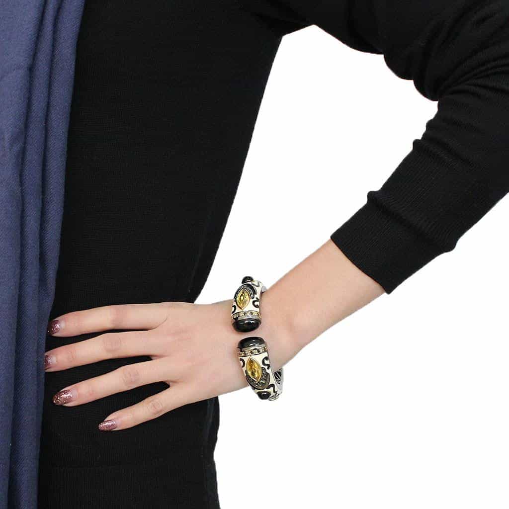 Brass Gunmetal Black Onyx Marquise Crystal Hinged Bangle Bracelet view 9