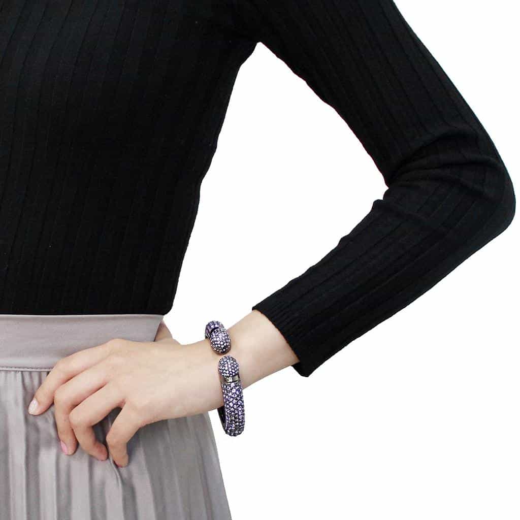 Brass Gunmetal Purple Tanzanite Crystal Pave Cuff Bangle Bracelet view 9