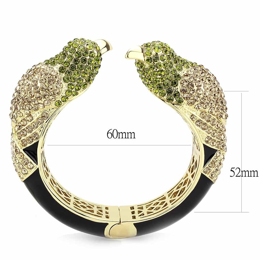 Brass Gold Green Crystal Frog Hinged Bangle Bracelet view 5