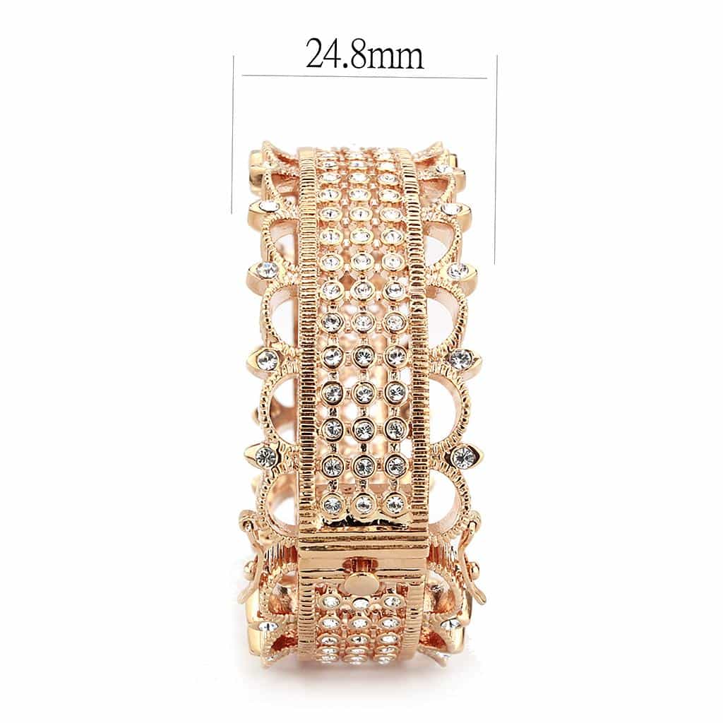 Brass Rose Gold CZ Pave Filigree Wide Bangle Bracelet view 7