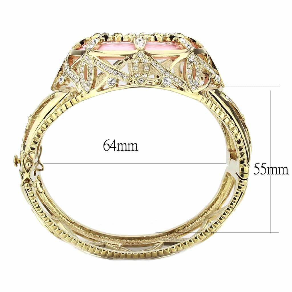 Brass Gold Pink Enamel CZ Lattice Filigree Hinged Bangle Bracelet view 5