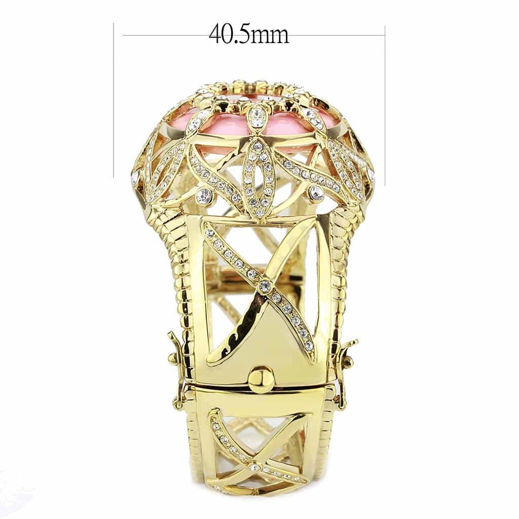 Brass Gold Pink Enamel CZ Lattice Filigree Hinged Bangle Bracelet view 7