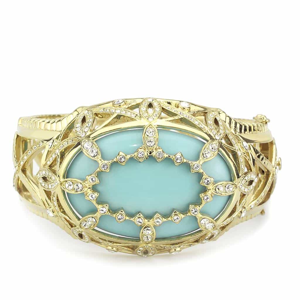 Brass Gold Teal Enamel CZ Lattice Filigree Hinged Bangle Bracelet view 3