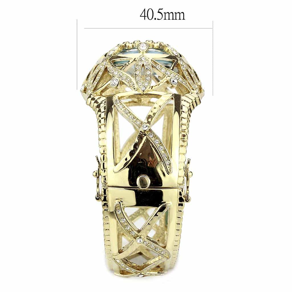 Brass Gold Teal Enamel CZ Lattice Filigree Hinged Bangle Bracelet view 7