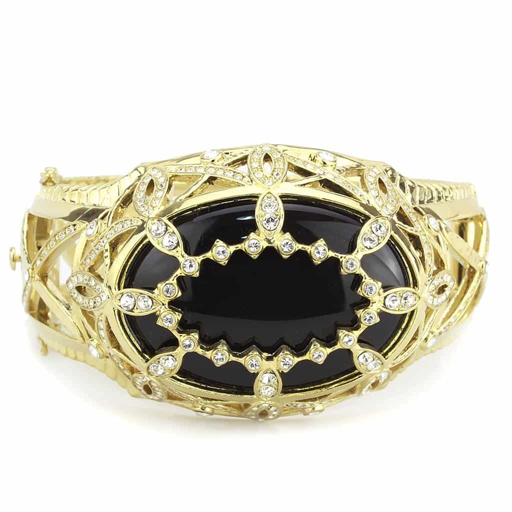 Brass Gold Black Enamel CZ Lattice Filigree Hinged Bracelet view 3