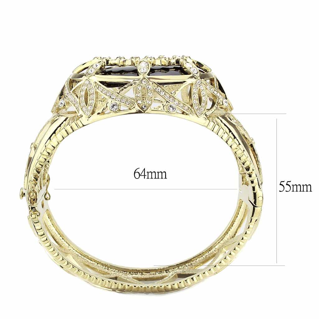 Brass Gold Black Enamel CZ Lattice Filigree Hinged Bracelet view 5